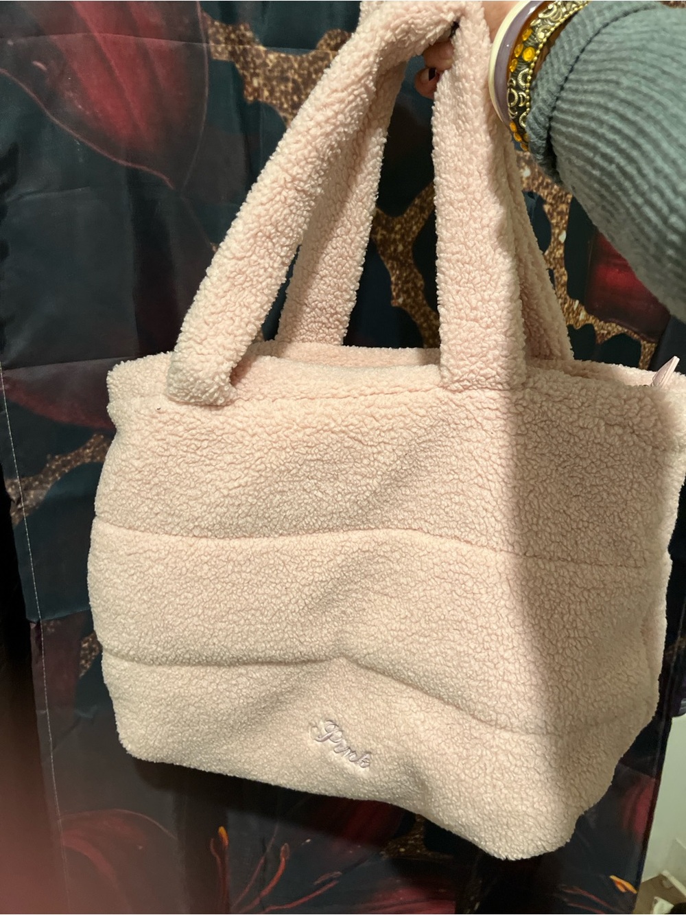 Cozy Sherpa Tote Bag in Light Pink